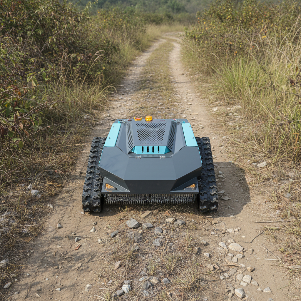 Remote Control Lawn Mower with Tracks, Gasoline Powered RC Grass Cutter for Steep Slopes and Large Yards