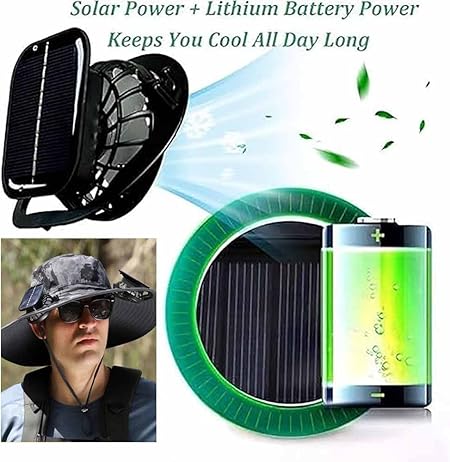 Solar Fan Hat, Wide-Brimmed Sun Hat with 2 Fans, Solar + USB Powered, Adjustable Angle, for Men and Women Fishing and Beach