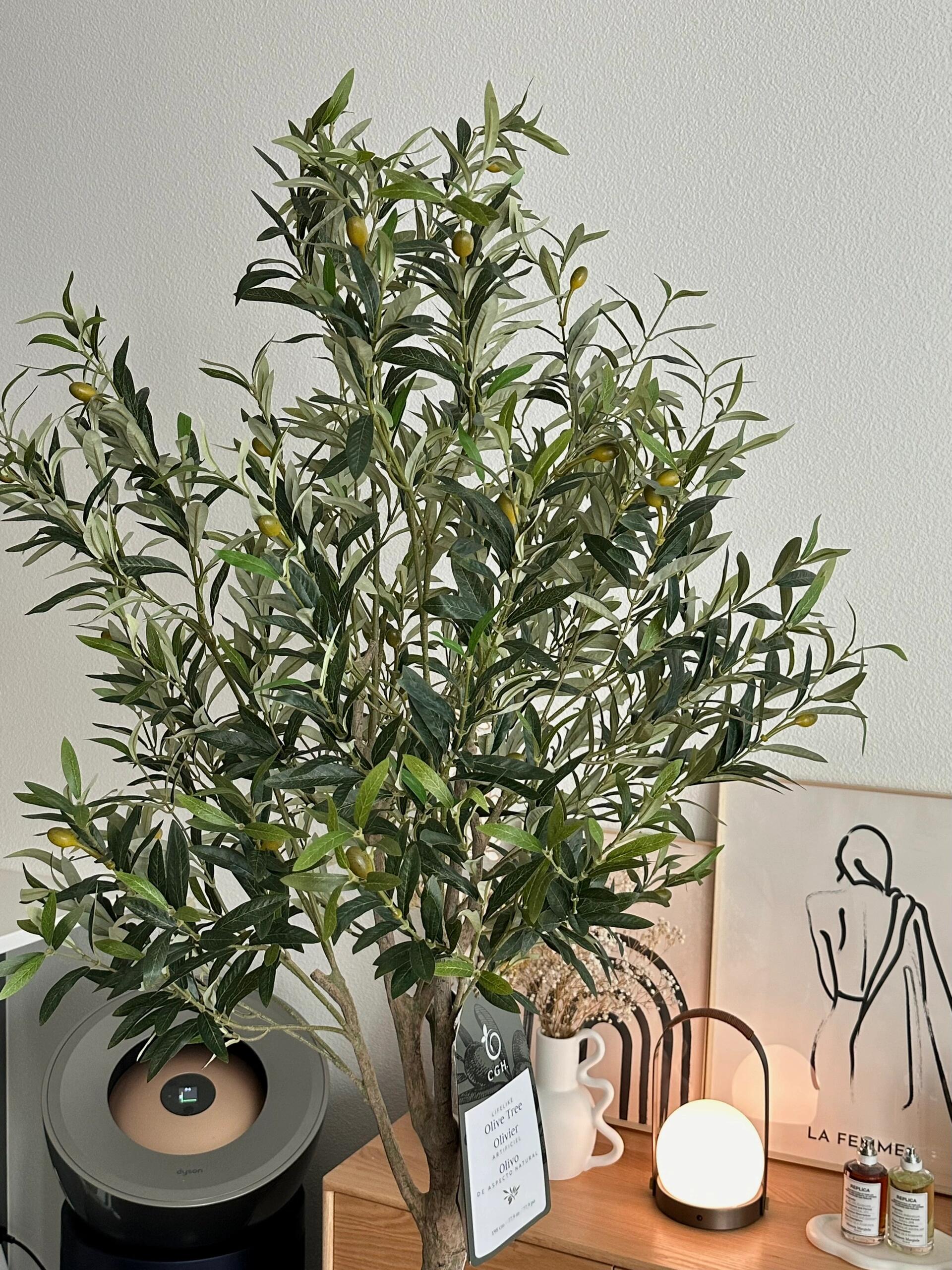 Olive Trees Artificial Indoor, Faux Olive Tree with White Tall Planter, Artificial Plants with Natural Wood Trunk and Lifelike Fruits for Home Office Decor