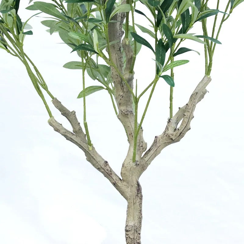 Olive Trees Artificial Indoor, Faux Olive Tree with White Tall Planter, Artificial Plants with Natural Wood Trunk and Lifelike Fruits for Home Office Decor