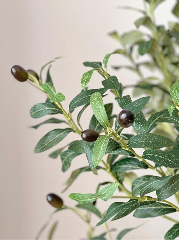 Olive Trees Artificial Indoor, Faux Olive Tree with White Tall Planter, Artificial Plants with Natural Wood Trunk and Lifelike Fruits for Home Office Decor