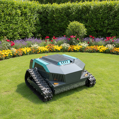 Remote Control Lawn Mower with Tracks, Gasoline Powered RC Grass Cutter for Steep Slopes and Large Yards