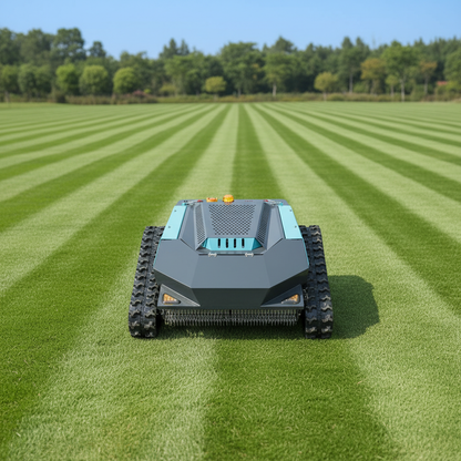 Remote Control Lawn Mower with Tracks, Gasoline Powered RC Grass Cutter for Steep Slopes and Large Yards