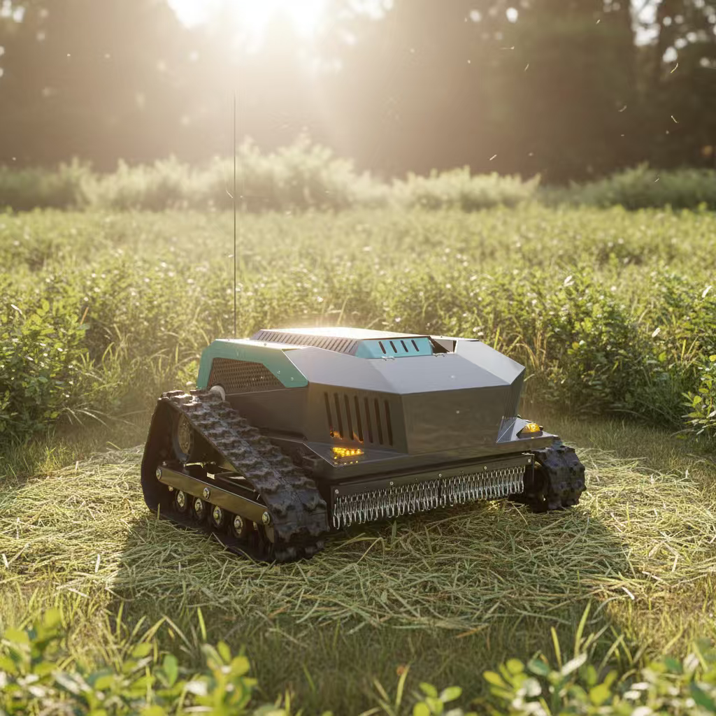 Remote Control Lawn Mower with Tracks, Gasoline Powered RC Grass Cutter for Steep Slopes and Large Yards