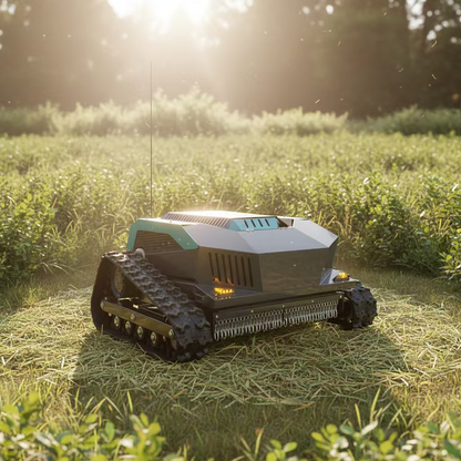 Remote Control Lawn Mower with Tracks, Gasoline Powered RC Grass Cutter for Steep Slopes and Large Yards