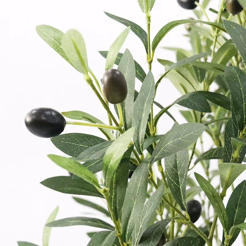 Olive Trees Artificial Indoor, Faux Olive Tree with White Tall Planter, Artificial Plants with Natural Wood Trunk and Lifelike Fruits for Home Office Decor
