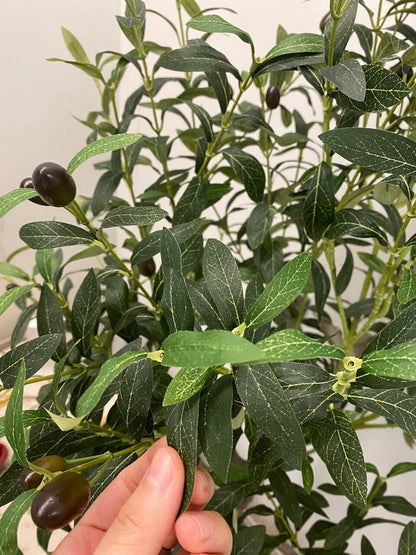 Olive Trees Artificial Indoor, Faux Olive Tree with White Tall Planter, Artificial Plants with Natural Wood Trunk and Lifelike Fruits for Home Office Decor